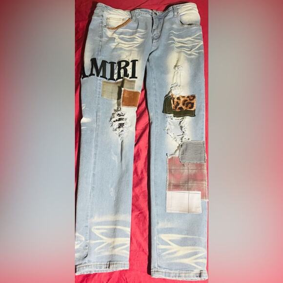 2 Item Bundle - Nike Bomber Jacket XL - Amiri Patchwork Jeans Sz 38 - Blue Grey - Picture 5 of 14